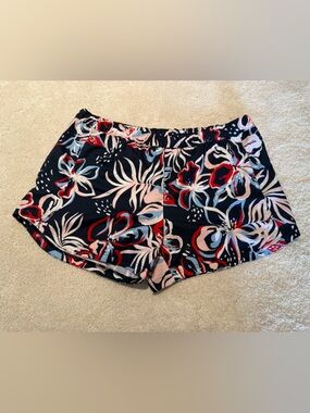 Floral Navy Women's Swim Cover-Up Shorts with Red & Pink Accents